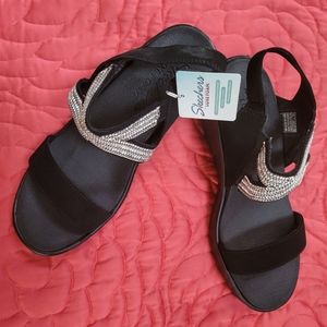 Skechers black and crystal wedge sandals. NWT, size 10